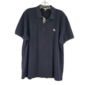 Burberry Brit Black Polo Shirt Men's XXL Preppy Plaid Check 100% Cotton